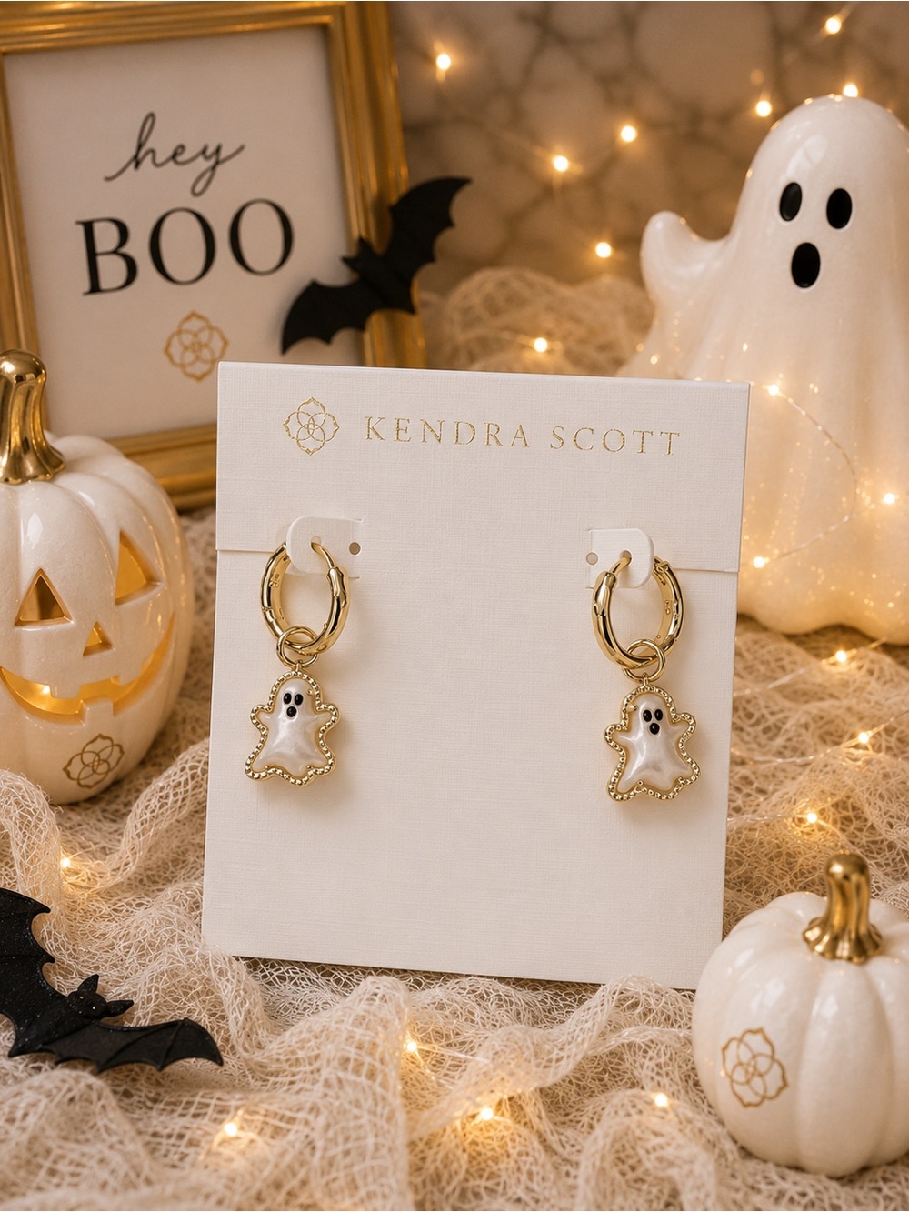 Kendra Scott Ghost Charm Huggie Earrings - Gold Tone - Halloween Collection